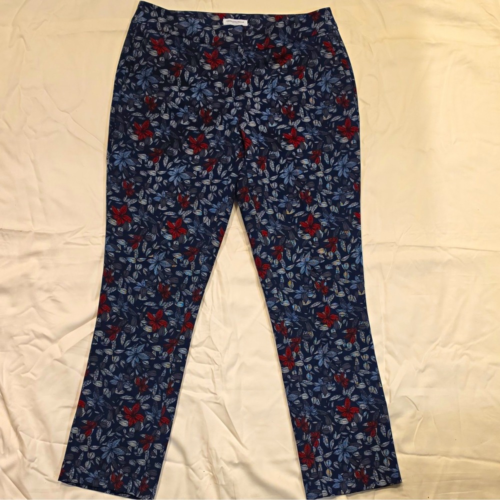 Carolina Belle Women's Mid Rise Dress Pants Blue Floral Pockets Zip 6 #100